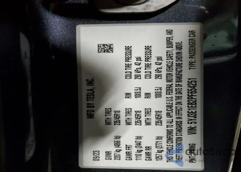 2023 Tesla Model 3 z USA, uszkodzony, nr VIN 5YJ3E1EB2PF654251